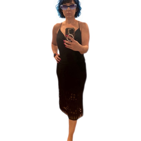 Babakul black midi slinky dress halter style with slight slit detail - Picture 1 of 2